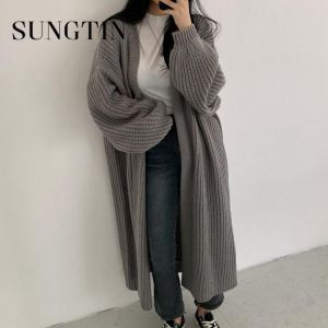 Sungtin Casual Long Knitted Cardigan Women Tops Mujer Vintage Loose Sweater Coat Solid Oversized Jumper Korean Fashion Clothes