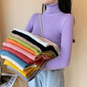 2021 New Women&#x27;s Autumn Winter Turtleneck Pullovers Sweater Woman Primer Shirt Long Sleeve Short Slim-fit tight Jumper Top So