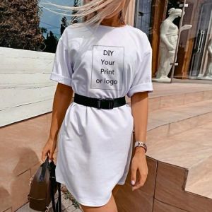 2021 spring and summer new hot DIY Your like Photo or Logo women&#x27;s wear with belt loose sports fashion casual T-shirt dress
